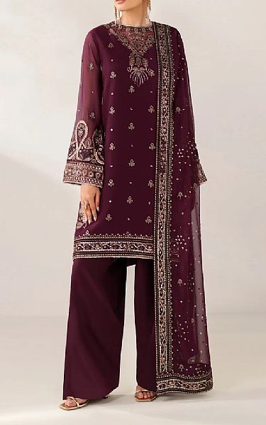 Xenia Wine Berry Chiffon Suit | Pakistani Embroidered Chiffon Dresses USA- Image 1