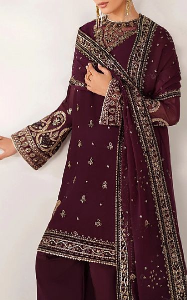 Xenia Wine Berry Chiffon Suit | Pakistani Embroidered Chiffon Dresses USA- Image 3