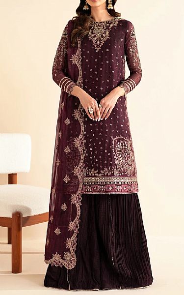 Xenia Wine Berry Chiffon Suit | Pakistani Embroidered Chiffon Dresses USA- Image 1