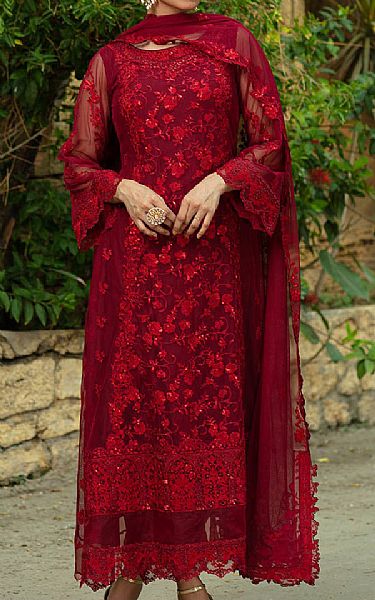 Zainab Chottani Maroon Net Suit | Pakistani Dresses in USA- Image 1