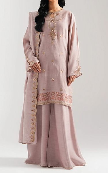 Zeen Oyster Pink Raw Silk Suit | Pakistani Embroidered Chiffon Dresses USA- Image 1