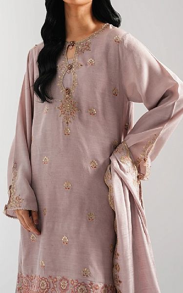 Zeen Oyster Pink Raw Silk Suit | Pakistani Embroidered Chiffon Dresses USA- Image 2