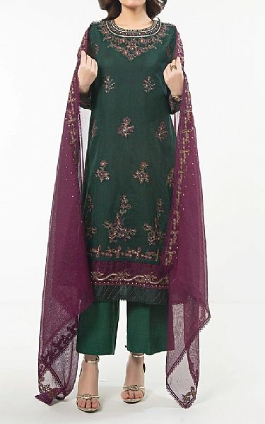 Zeen Dark Green Net Suit | Pakistani Embroidered Chiffon Dresses USA- Image 1