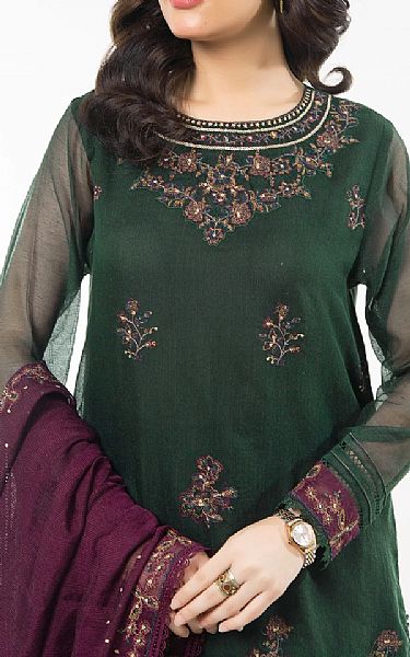 Zeen Dark Green Net Suit | Pakistani Embroidered Chiffon Dresses USA- Image 3