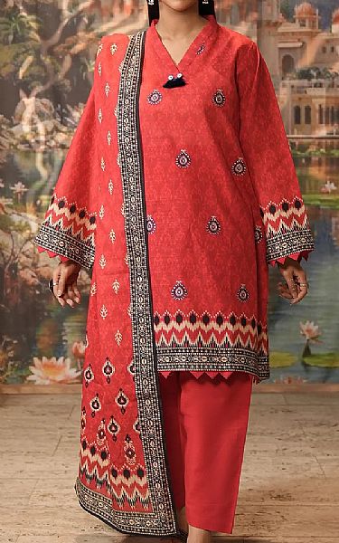 Zellbury Pastel Red Khaddar Suit (2 pcs) | Pakistani Winter Dresses in USA- Image 1