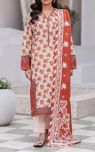 Zellbury Off White/Pale Carmine Khaddar Suit (2 pcs) | Pakistani Winter Dresses in USA- Image 1