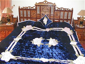  Blue Velvet Bed Cover | Pakistani Dresses in USA- Image 1