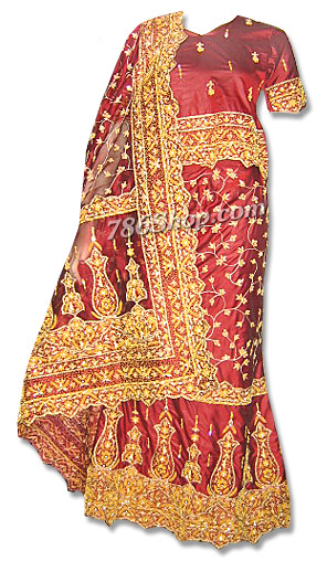 Katan Silk Lehnga | Pakistani Wedding Dresses USA- Image 1
