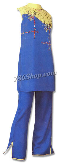  Blue/Yellow Chiffon Georgette Trouser Suit | Pakistani Dresses in USA- Image 1