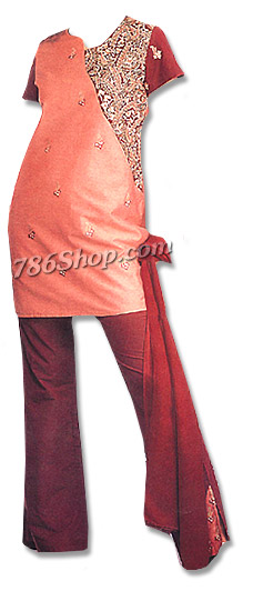  Rust Georgette Trouser Suit | Pakistani Dresses in USA- Image 1