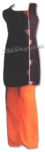  Black/Orange Chiffon Trouser Suit | Pakistani Dresses in USA- Image 1