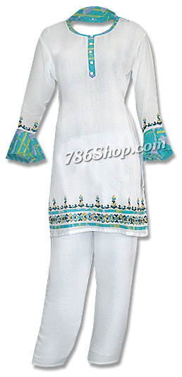  White Chiffon Trouser Suit | Pakistani Dresses in USA- Image 1