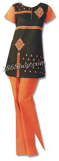  Black/Orange Chiffon Trouser Suit | Pakistani Dresses in USA- Image 1