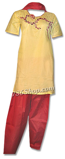  Yellow/Red Cotton Suit | Pakistani Dresses in USA- Image 1