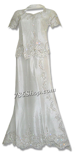  White Raw Silk Lehnga | Pakistani Wedding Dresses USA- Image 1