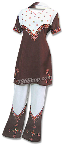  Brown/Off white Georgette Trouser Suit | Pakistani Dresses in USA- Image 1