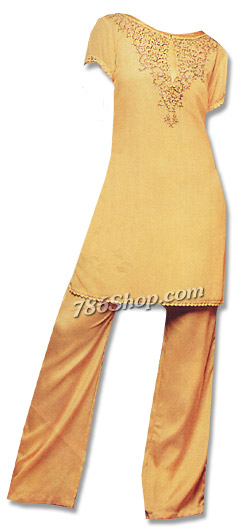  Mustard Chiffon Trouser Suit | Pakistani Dresses in USA- Image 1