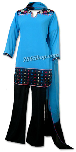  Turquoise/Black Georgette Trouser Suit | Pakistani Dresses in USA- Image 1
