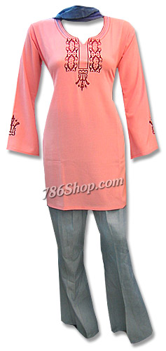  Pink/Blue Jean Trouser Suit | Pakistani Dresses in USA- Image 1