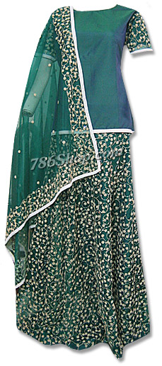  Katan Silk/Net Organza Lehnga  | Pakistani Wedding Dresses- Image 1
