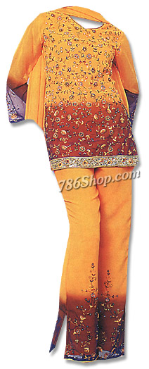  Mustard Georgette Trouser Suit  | Pakistani Dresses in USA- Image 1