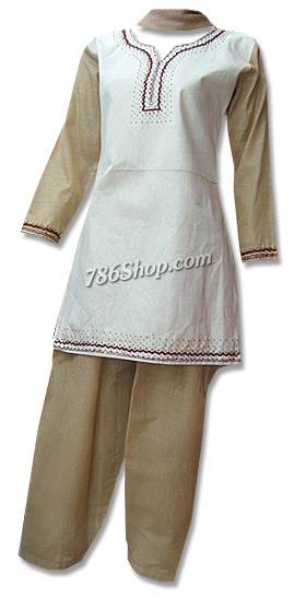  Off-white/Beige Khaddar Suit | Pakistani Dresses in USA- Image 1