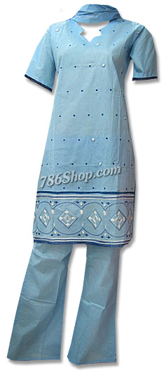  Sky Blue Cotton Suit | Pakistani Dresses in USA- Image 1