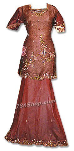  Maroon Organza Lehnga  | Pakistani Wedding Dresses USA- Image 1