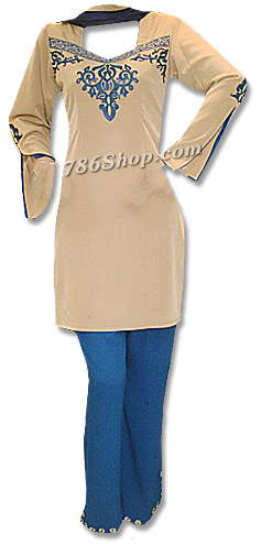  Off-white/Blue Stonewash Trouser Suit | Pakistani Dresses in USA- Image 1