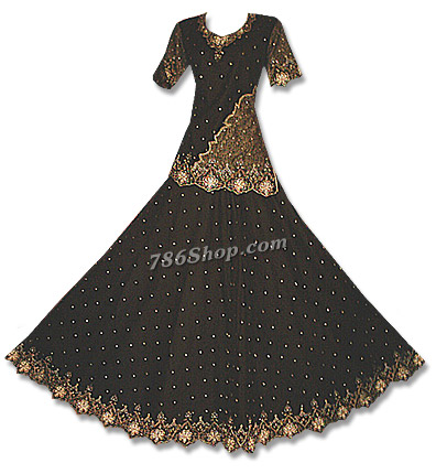  Black Net Organza Lehnga  | Pakistani Wedding Dresses- Image 1