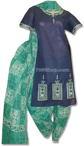  Dark Blue/Green Cotton Suit  | Pakistani Dresses in USA- Image 1