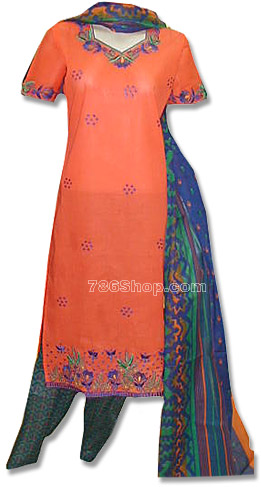  Orange Cotton Suit | Pakistani Dresses in USA- Image 1