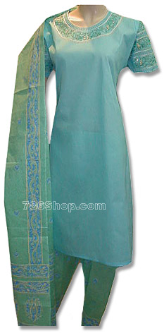 Sea Blue Cotton Suit  | Pakistani Dresses in USA