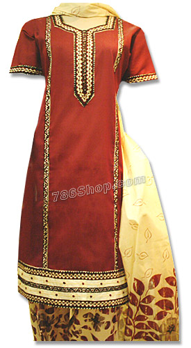  Red/Yellow Cotton Suit | Pakistani Dresses in USA- Image 1