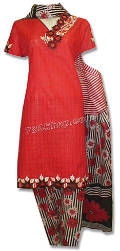  Red Cotton Suit  | Pakistani Dresses in USA- Image 1