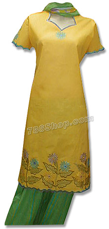  Yellow/Green Cotton Suit  | Pakistani Dresses in USA- Image 1