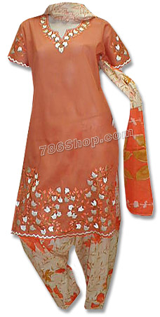  Orange Cotton Suit | Pakistani Dresses in USA- Image 1