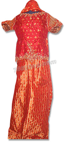  Red Pure Jamawer Lehnga  | Pakistani Wedding Dresses- Image 1