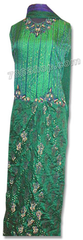  Green Pure Katan Silk Lehnga | Pakistani Wedding Dresses USA- Image 1