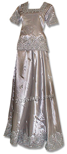  Silver Silk Lehnga | Pakistani Wedding Dresses- Image 1