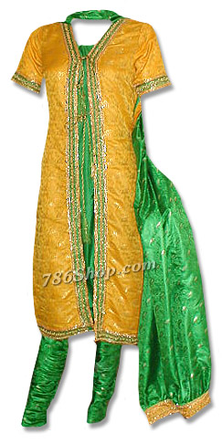  Yellow/Green Mehndi Suit | Pakistani Dresses in USA- Image 1