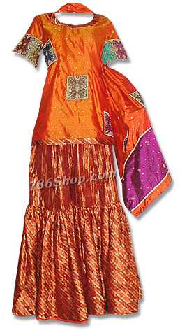  Orange Pure Katan/Jamawar Gharara | Pakistani Wedding Dresses- Image 1