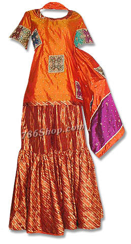  Orange Pure Katan/Jamawar Gharara | Pakistani Wedding Dresses USA- Image 1