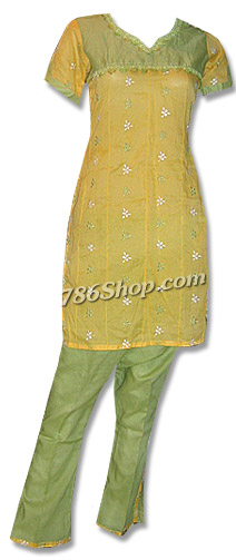 Yellow/Green Cotton Suit | Pakistani Dresses in USA