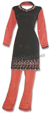  Rust/Black Georgette Trouser Suit | Pakistani Dresses in USA- Image 1