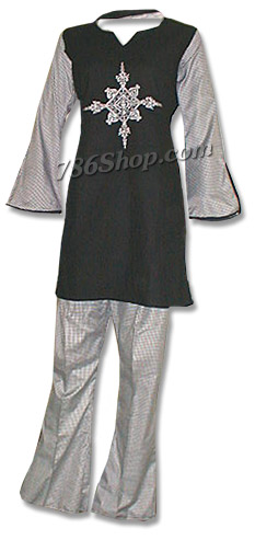  Black Khaddar Trouser Suit | Pakistani Dresses in USA- Image 1