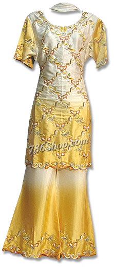  Mustard Satin Silk Trouser Suit  | Pakistani Dresses in USA- Image 1