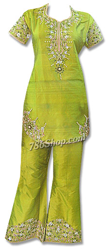  Pistachio Green Silk Suit  | Pakistani Dresses in USA- Image 1