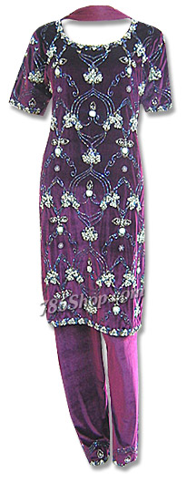  Magenta Velvet Suit | Pakistani Dresses in USA- Image 1