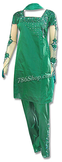  Dark Green Silk Suit | Pakistani Dresses in USA- Image 1